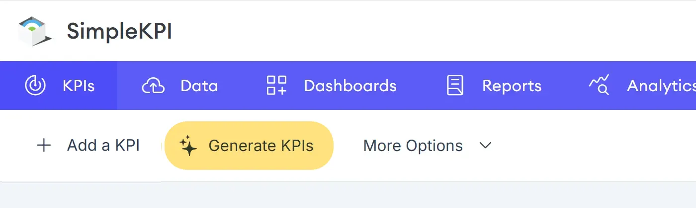 The KPI menu highlighting the KPI Generator