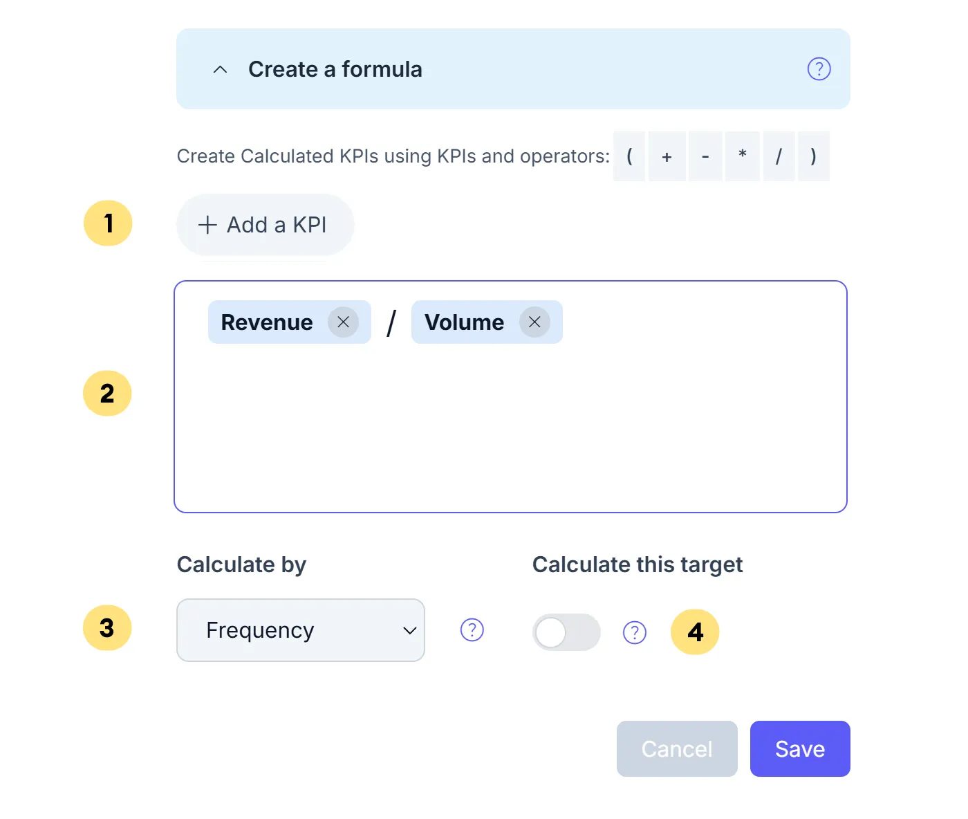 The KPI popup form showing the calcualted KPI form