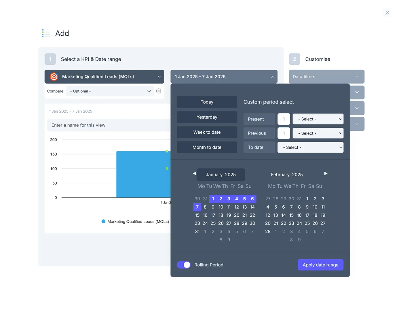 Screenshot showing the date range selection in the chart builder