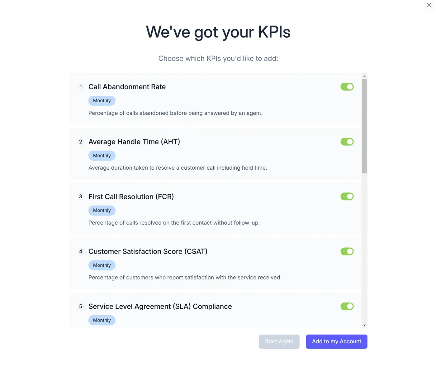 The KPI Generator results window