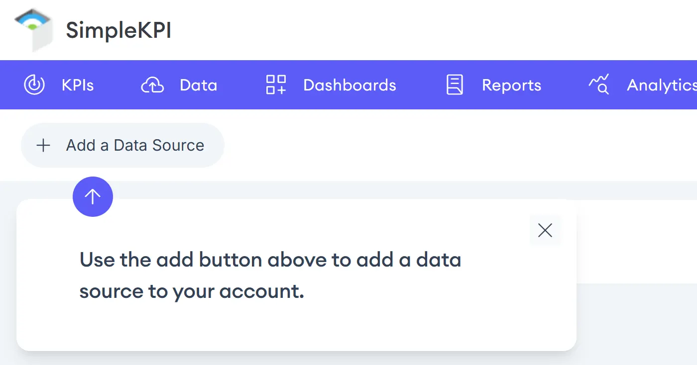 Data Source Management tab interface in SimpleKPI