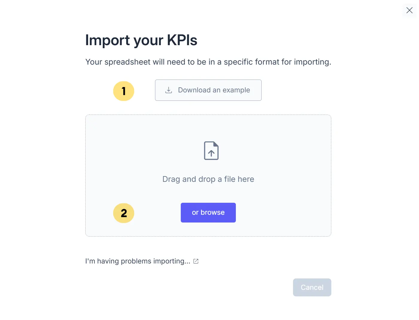 Illustration showing the KPI import interface in SimpleKPI software.